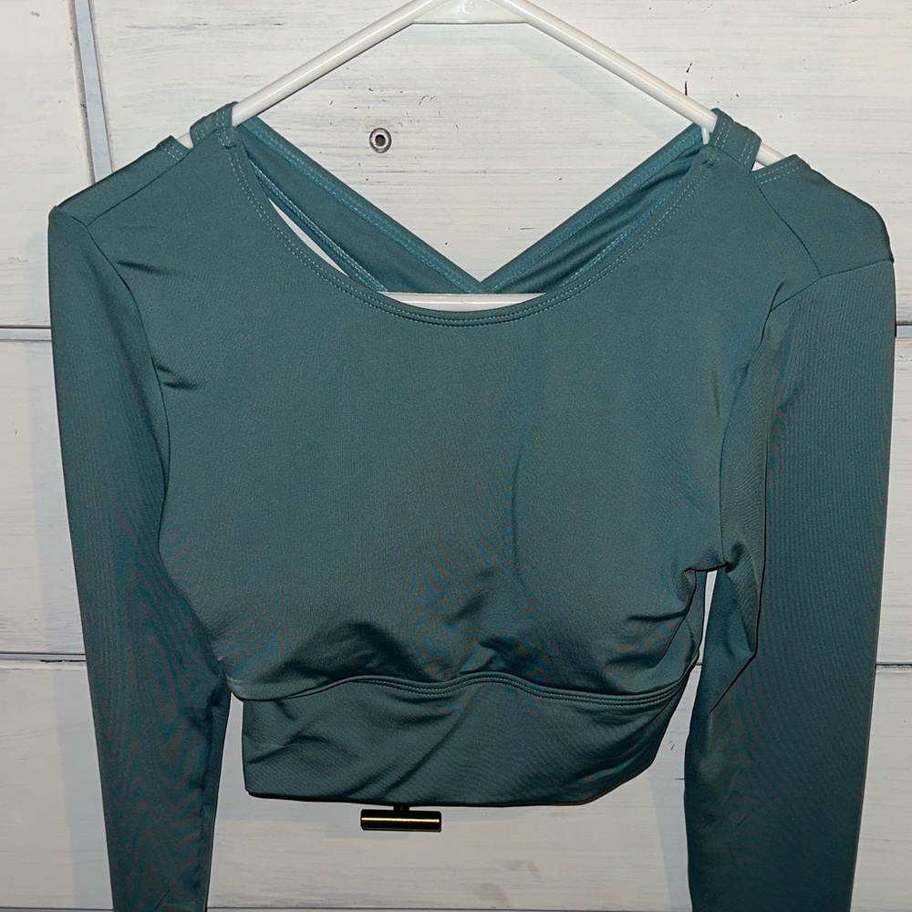 SHEIN Teal Cross-Back Long Sleeve Bodysuit